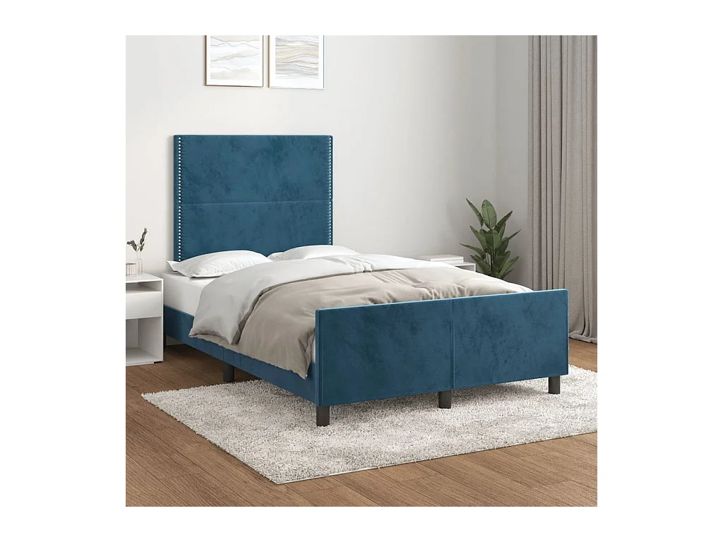 Lit simple | Lit adulte, enfant | Cadre de lit bleu foncé 120x190 cm velours