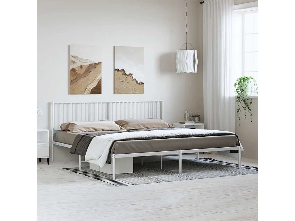 Lit double | Lit adulte | Cadre de lit métal et tête de lit blanc 193x203 cm