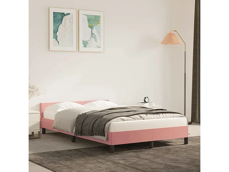 Lit simple | Lit adulte, enfant | Cadre de lit et tête de lit rose 120x200cm velours