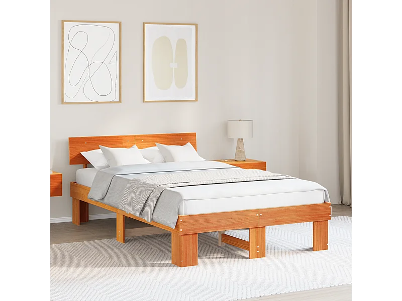 Lit simple | Lit adulte, enfant | Cadre de lit Marron cire 120x190 cm Bois massif en pin