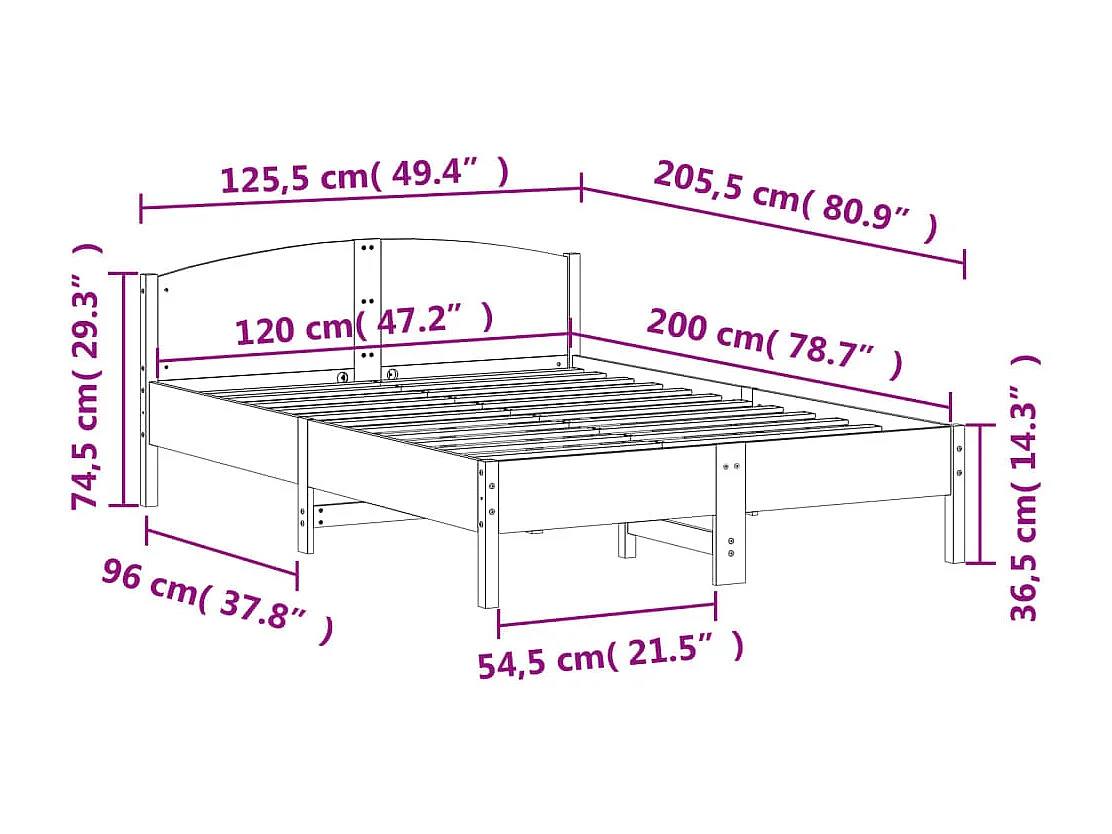Lit simple | Lit adulte, enfant | Cadre de lit blanc 120x200 cm bois de pin massif