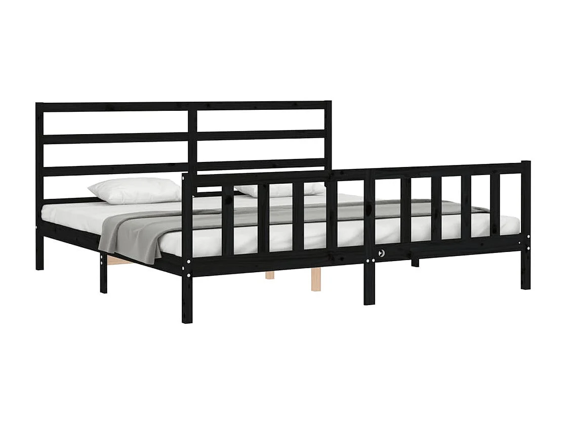 Lit double | Lit adulte | Cadre de lit noir 200x200 cm bois massif de pin
