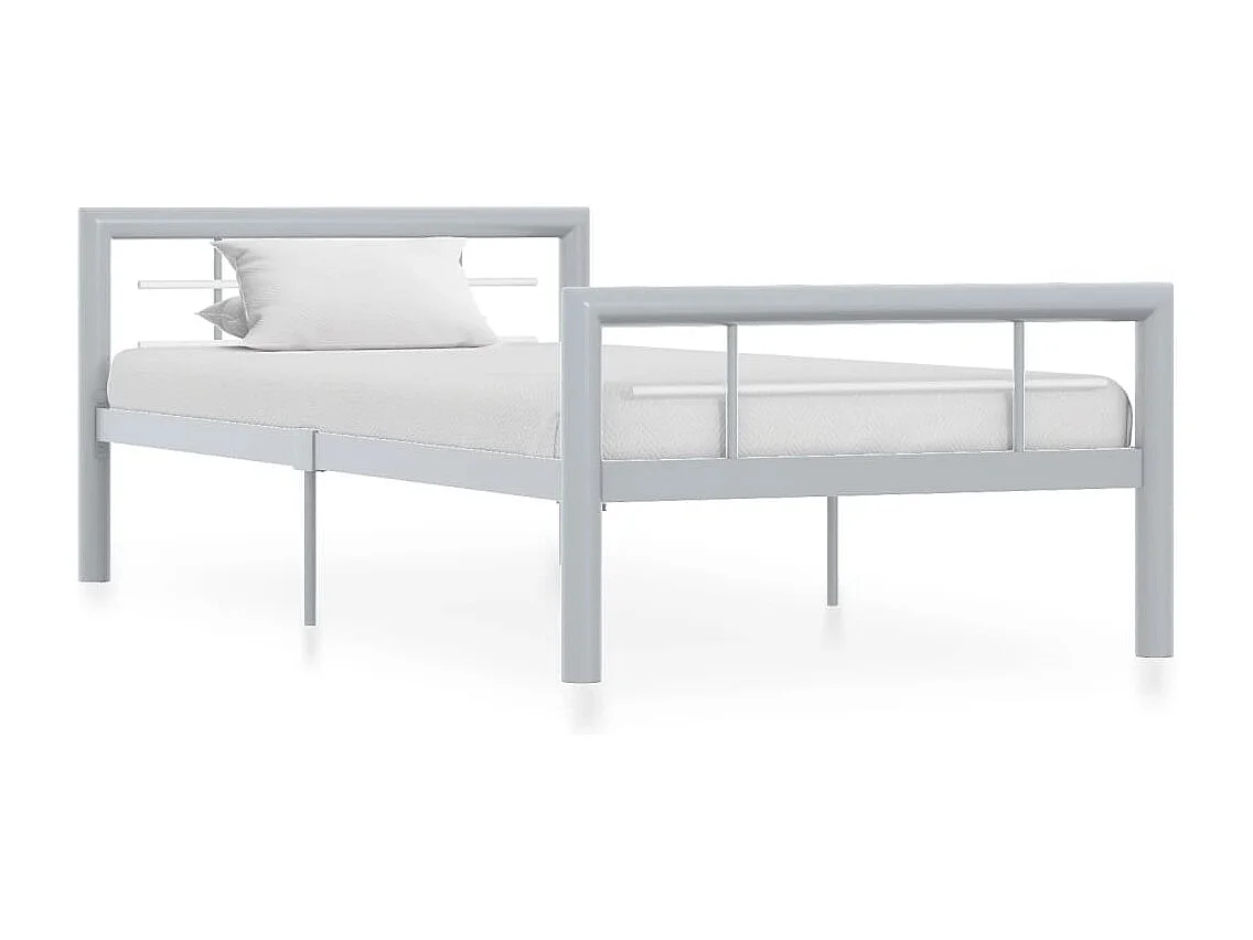 Lit simple | Lit adulte, enfant | Cadre de lit gris et blanc métal 100x200 cm