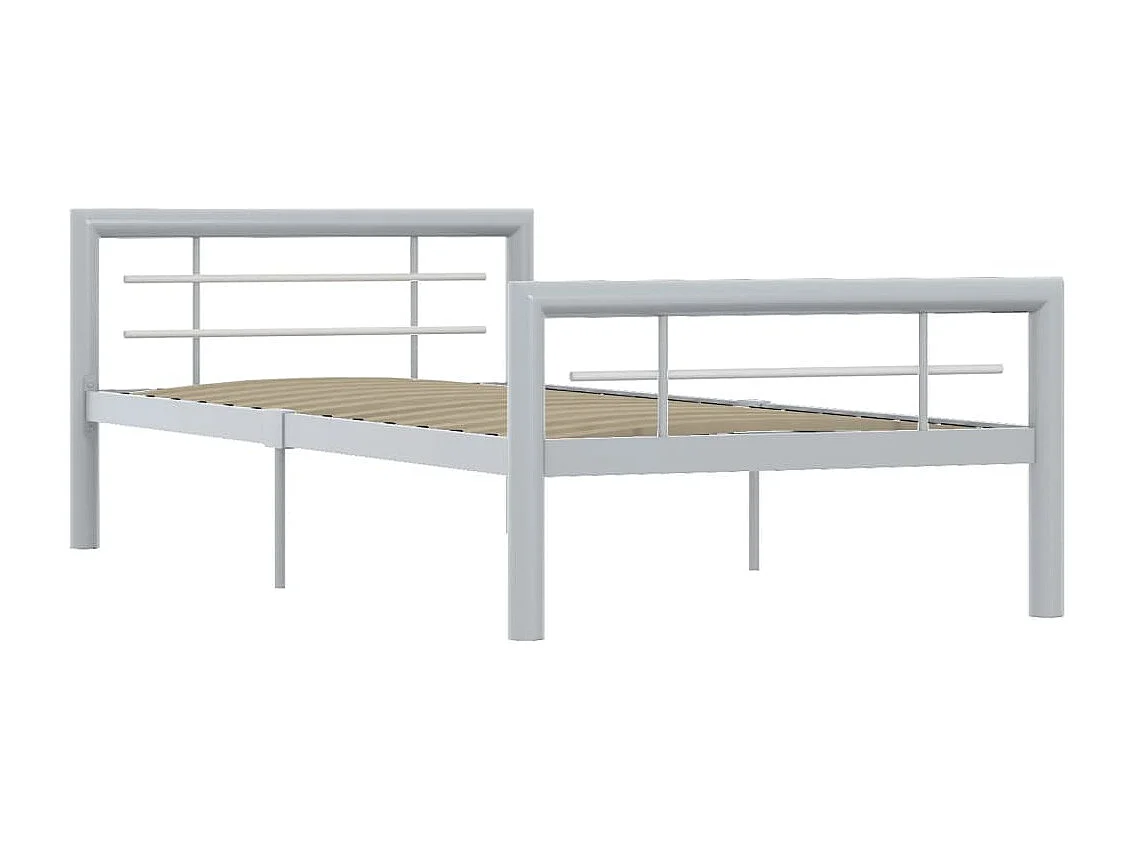 Lit simple | Lit adulte, enfant | Cadre de lit gris et blanc métal 100x200 cm