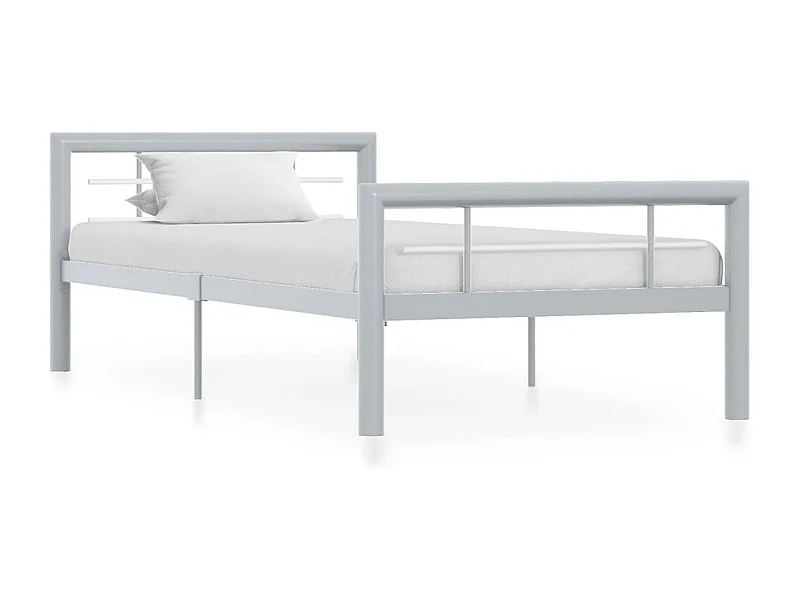 Lit simple | Lit adulte, enfant | Cadre de lit gris et blanc métal 100x200 cm