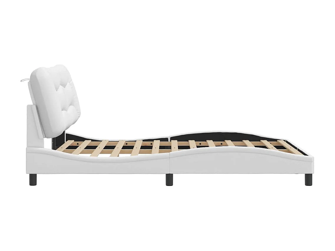 Bedframe | Eenpersoonsbed zonder matras "Hvar" kunstleer wit 120x200 cm
