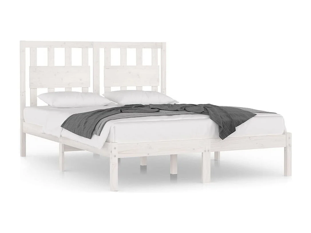 Lit double | Lit adulte | Cadre de lit blanc bois massif 135x190 cm