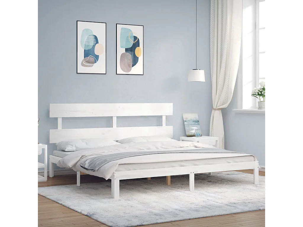 Lit double | Lit adulte | Cadre de lit blanc 200x200 cm bois massif de pin