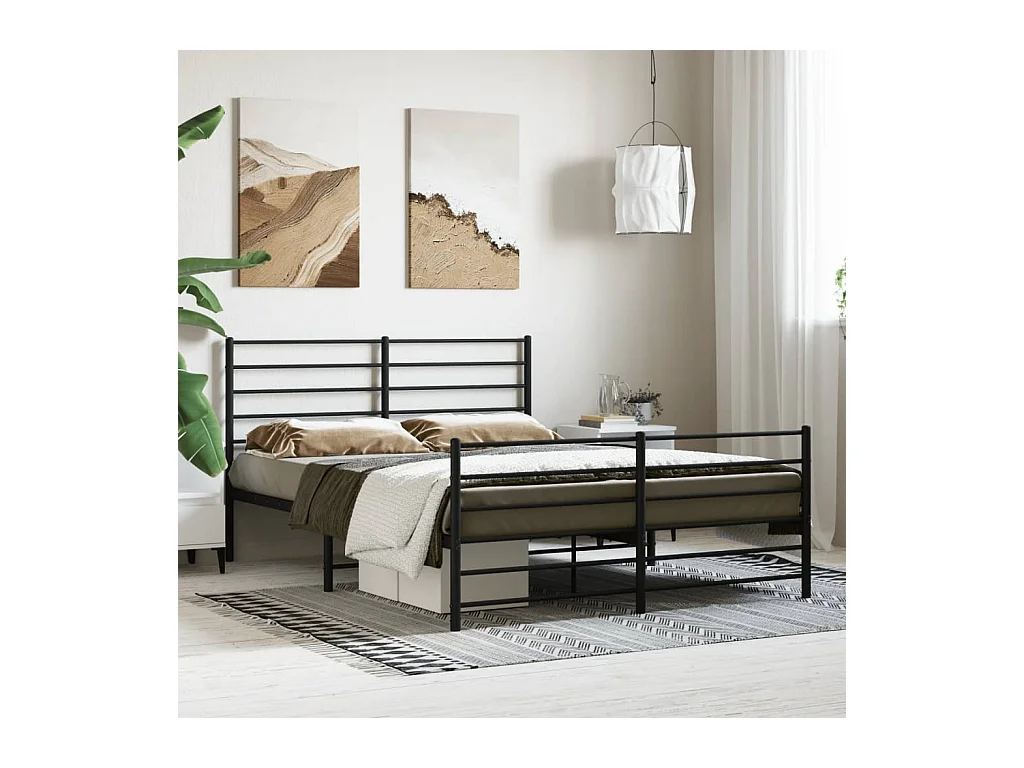 Lit double | Lit adulte | Cadre de lit métal avec pied de lit noir 140x190cm