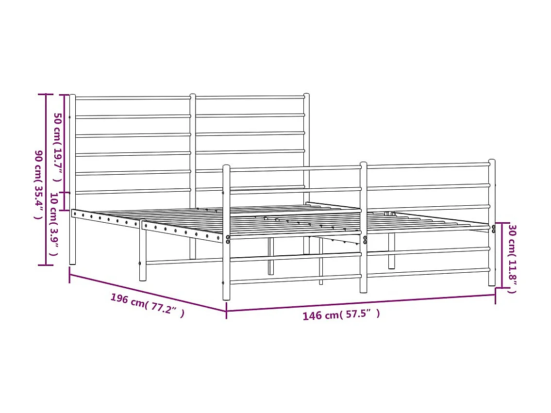 Lit double | Lit adulte | Cadre de lit métal avec pied de lit noir 140x190cm