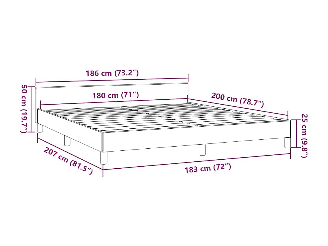 Lit double | Lit adulte | Cadre de lit avec tête de lit noir 180x200 cm