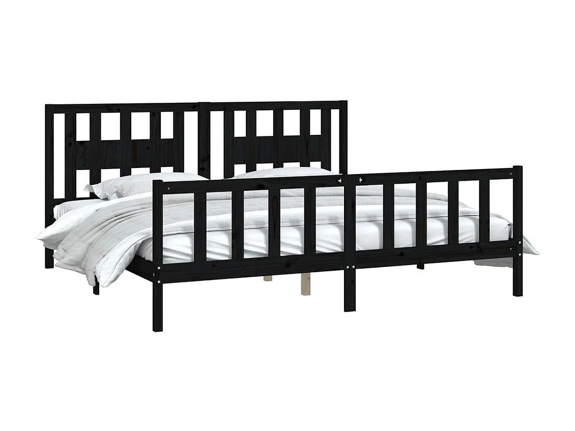 Lit double | Lit adulte | Cadre de lit noir bois massif de pin 200x200 cm