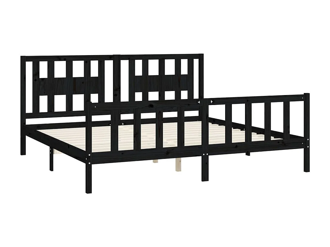 Lit double | Lit adulte | Cadre de lit noir bois massif de pin 200x200 cm