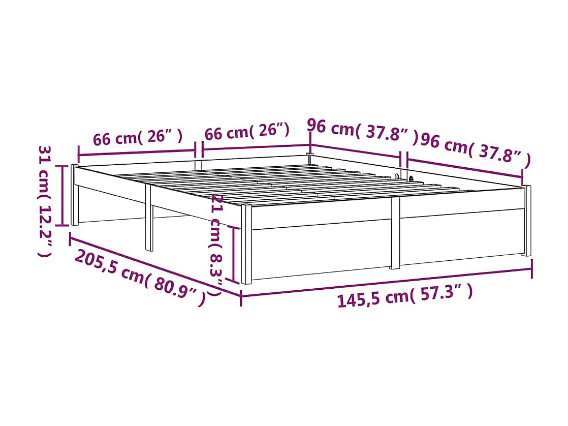 Lit double | Lit adulte | Cadre de lit gris bois massif 140x200 cm