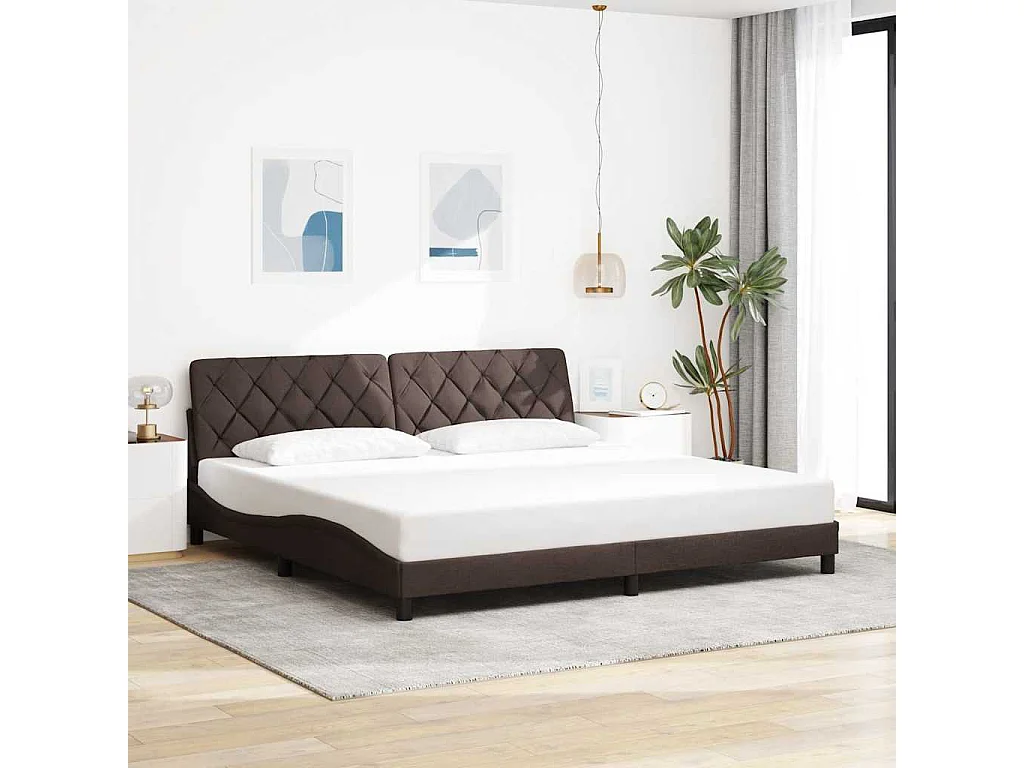 Lit double | Lit adulte | Cadre de lit avec LED marron foncé 200x200cm tissu