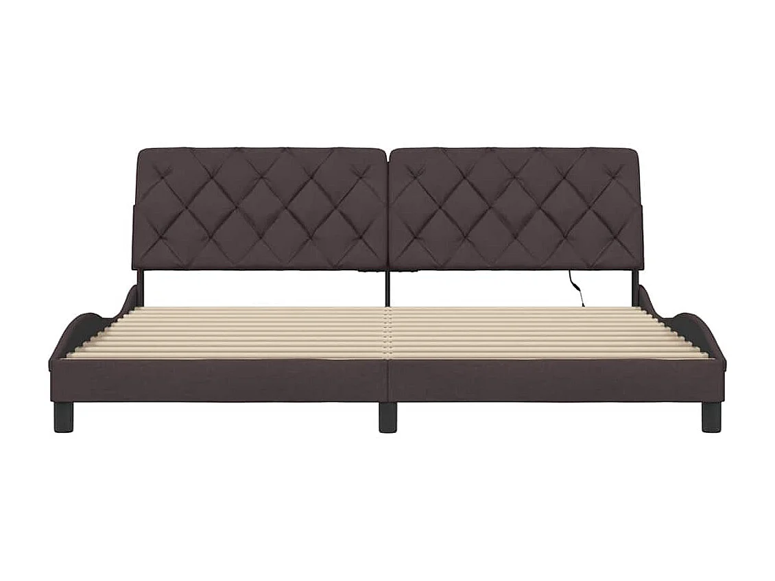 Lit double | Lit adulte | Cadre de lit avec LED marron foncé 200x200cm tissu