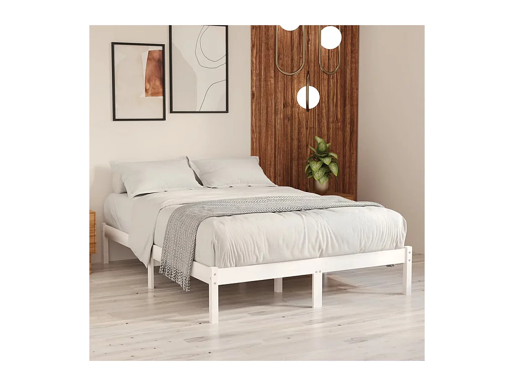 Lit double | Lit adulte | Cadre de lit blanc bois massif 140x190 cm