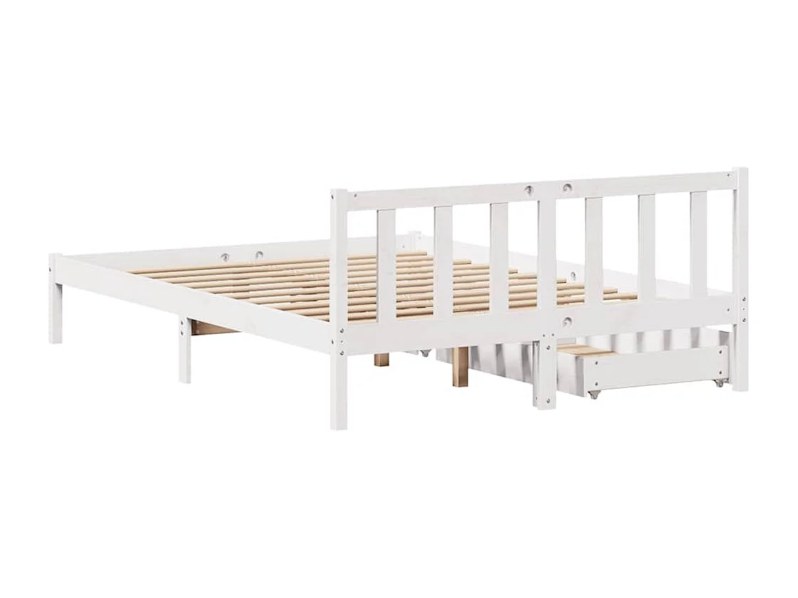 Lit double | Lit adulte | Cadre de lit blanc 150x200 cm bois de pin massif