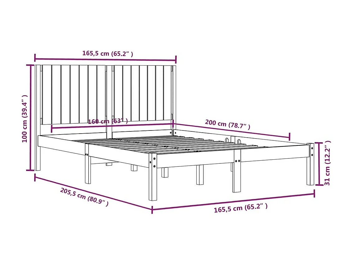 Lit double | Lit adulte | Cadre de lit 160x200 cm bois massif de pin