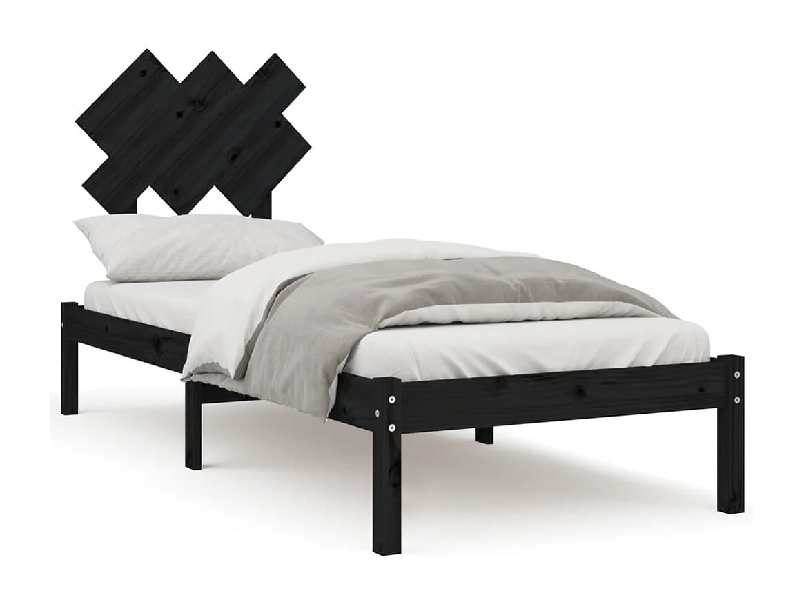 Lit simple | Lit adulte, enfant | Cadre de lit noir 75x190 cm bois massif