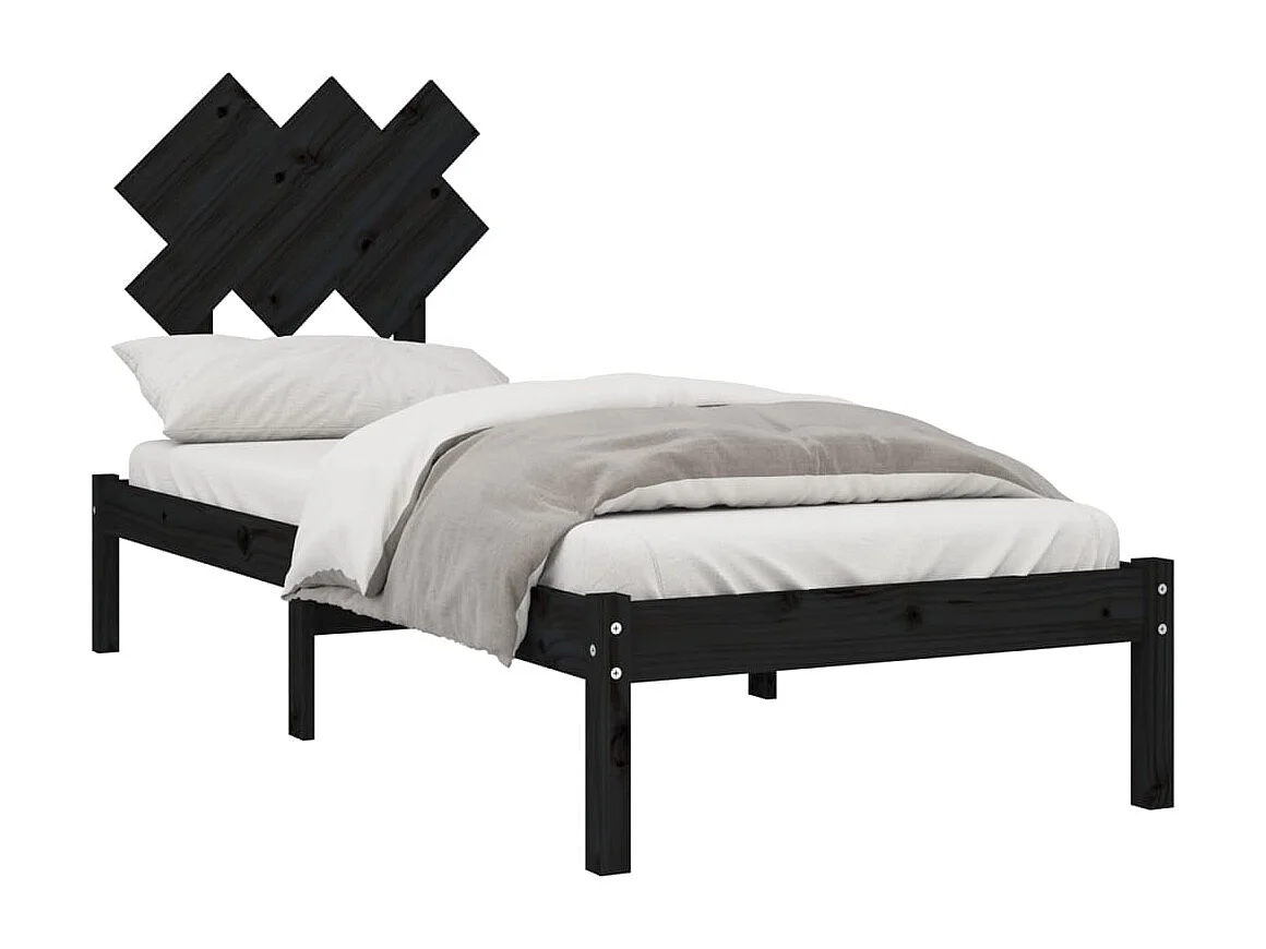 Lit simple | Lit adulte, enfant | Cadre de lit noir 75x190 cm bois massif