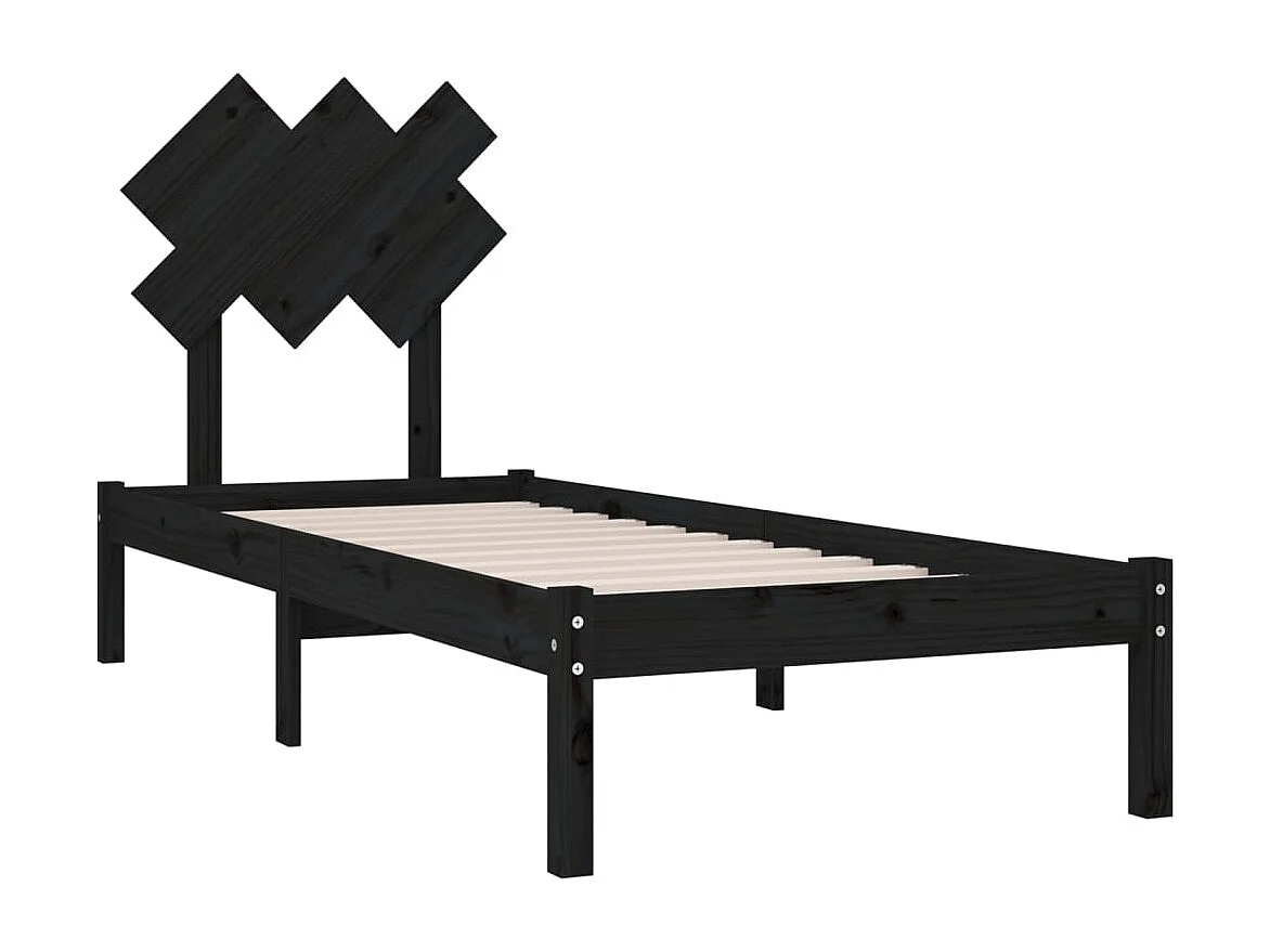 Lit simple | Lit adulte, enfant | Cadre de lit noir 75x190 cm bois massif