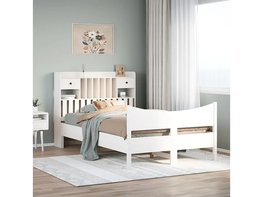 Lit double | Lit adulte | Cadre de lit blanc 135x190 cm bois de pin massif