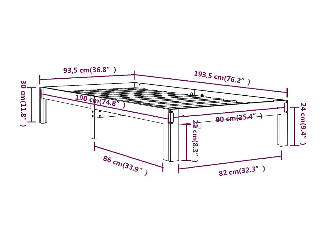 Lit simple | Lit adulte, enfant | Cadre de lit 90x190 cm