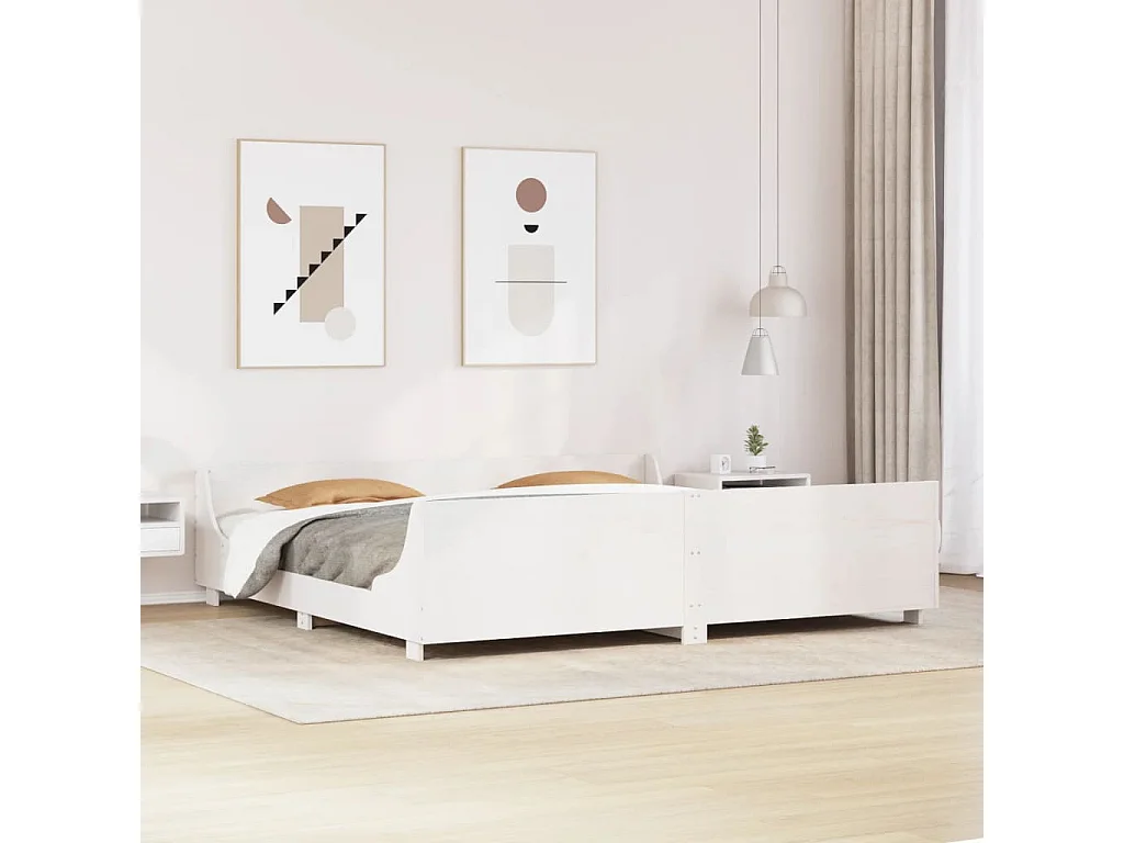 Lit double | Lit adulte | Cadre de lit blanc 200x200 cm bois massif de pin