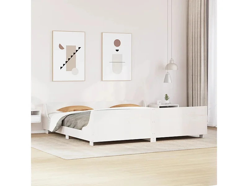 Lit double | Lit adulte | Cadre de lit blanc 200x200 cm bois massif de pin