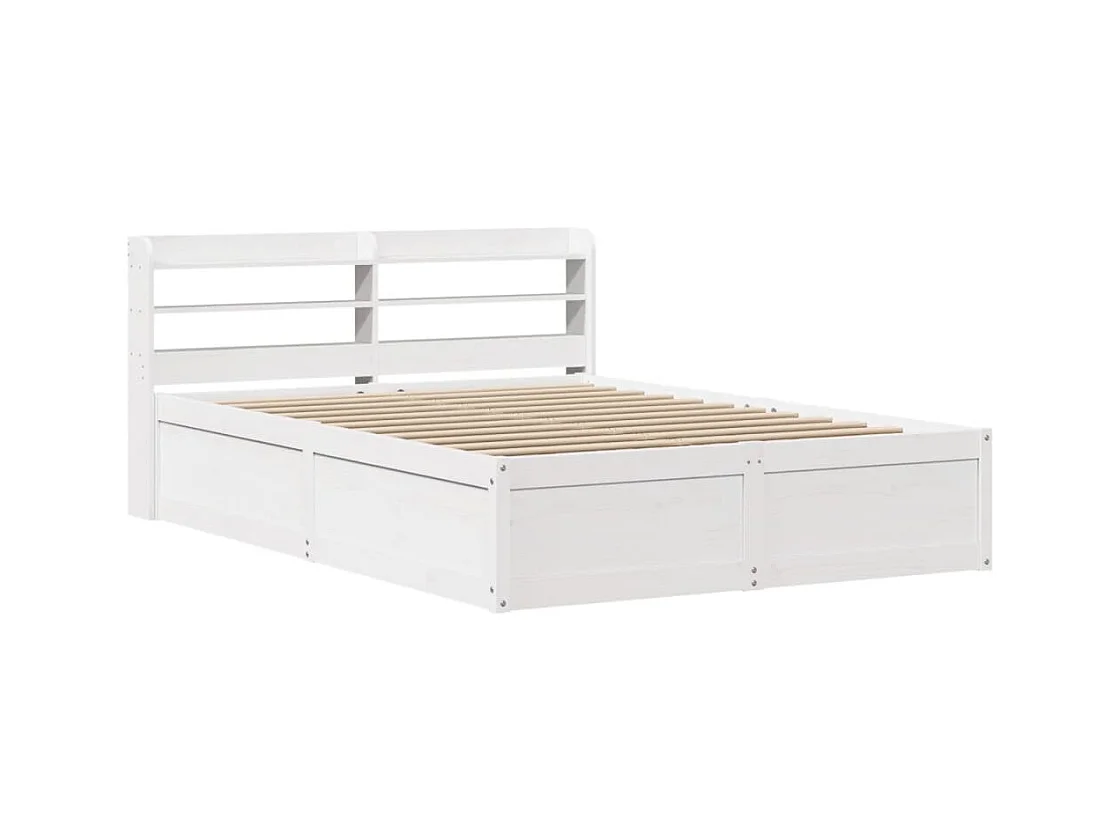 Letto per adulti | Letto matrimoniale | Giroletto con Testiera Bianco 135x190 cm Legno Massello di Pino