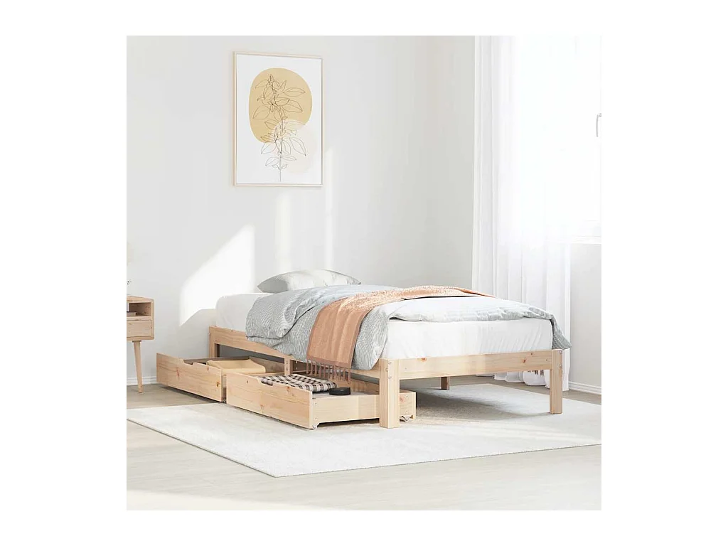 Letto per adulti | Letto singolo | Giroletto con Cassetti 90x190 cm in Legno Massello di Pino