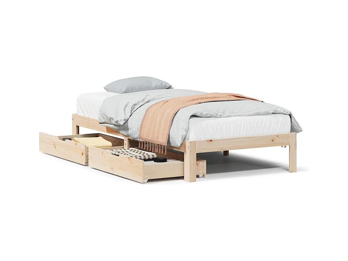 Letto per adulti | Letto singolo | Giroletto con Cassetti 90x190 cm in Legno Massello di Pino