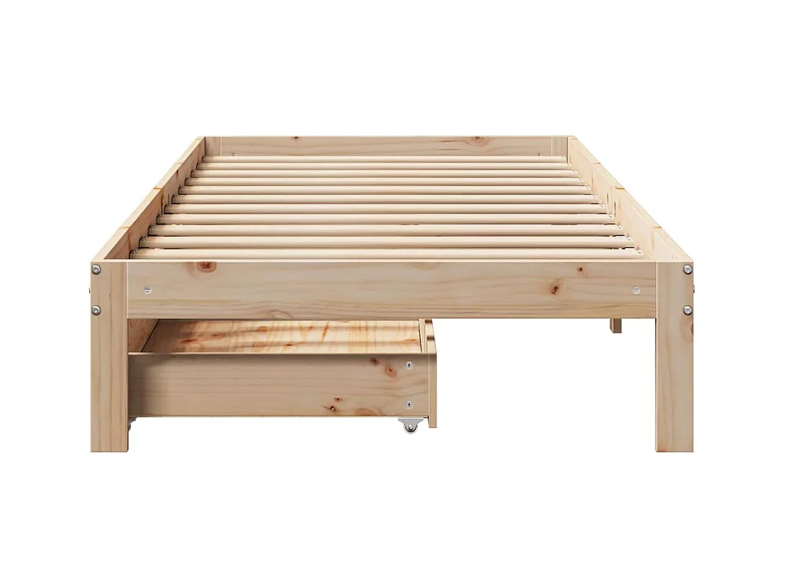 Letto per adulti | Letto singolo | Giroletto con Cassetti 90x190 cm in Legno Massello di Pino