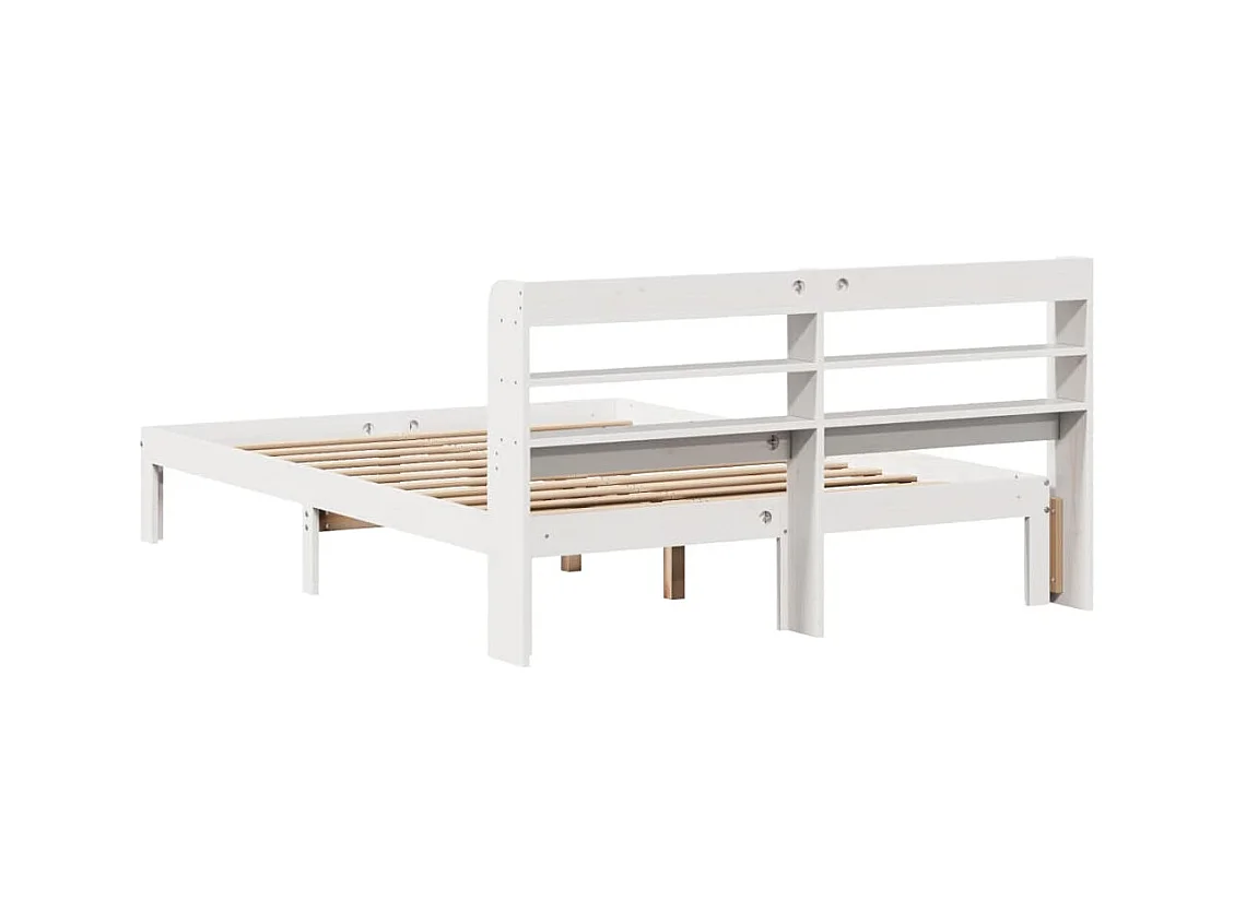 Letto per adulti | Letto matrimoniale | Giroletto con Testiera Bianco 135x190 cm Legno Massello di Pino