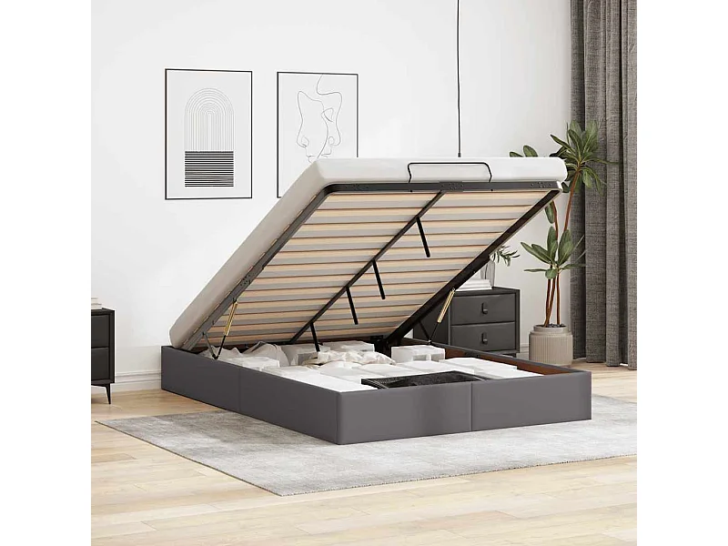 Lit double | Lit adulte | Cadre de lit ottoman gris 140x200 cm similicuir