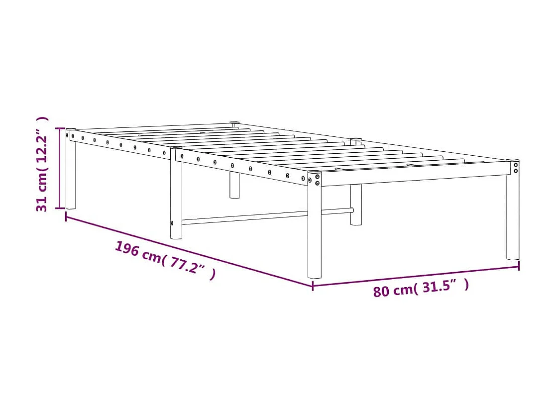 Lit simple | Lit adulte, enfant | Cadre de lit métal blanc 75x190 cm