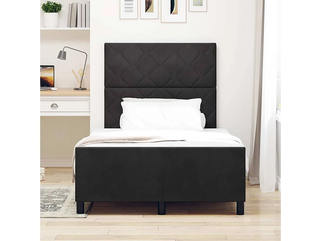 Lit simple | Lit adulte, enfant | Cadre de lit avec tête de lit Noir 120x200 cm Velours