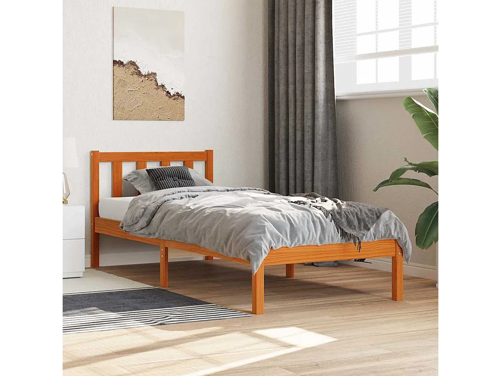 Lit simple | Lit adulte, enfant | Cadre de lit cire marron 90x200 cm bois pin massif