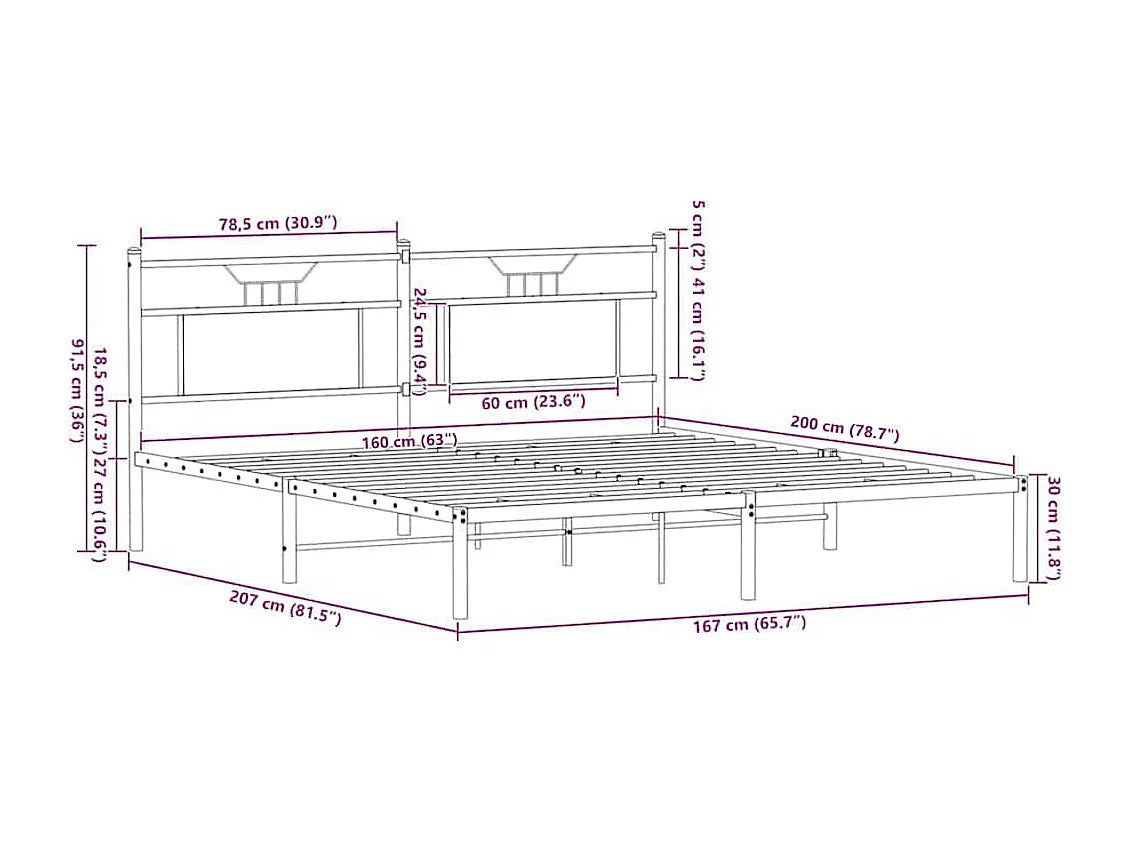 Letto per adulti | Letto matrimoniale | Giroletto senza Materasso Rovere Sonoma 160x200cm in Truciolato