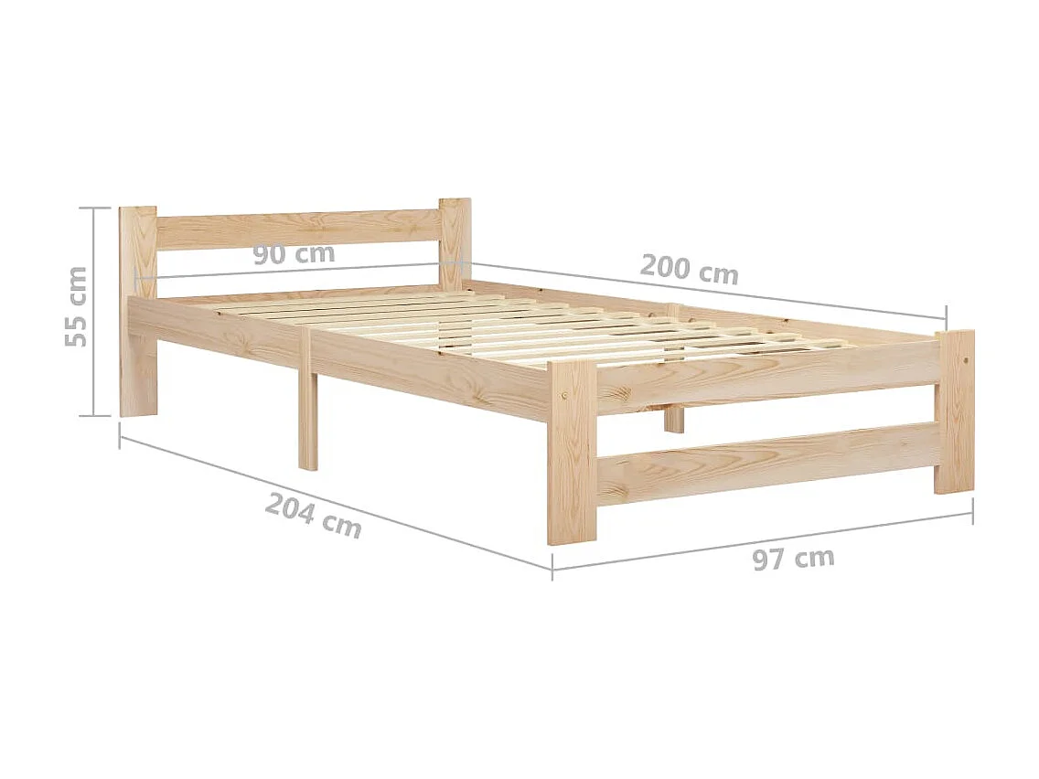 Lit simple | Lit adulte, enfant | Cadre de lit bois de pin massif 90x200 cm