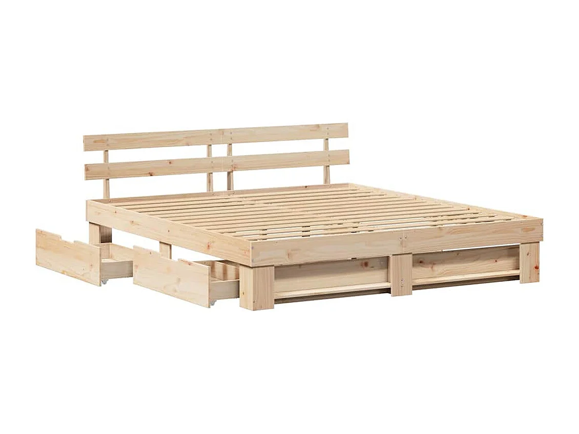 Lit double | Lit adulte | Cadre de lit avec tiroir Marron 200x200 cm Bois massif en pin
