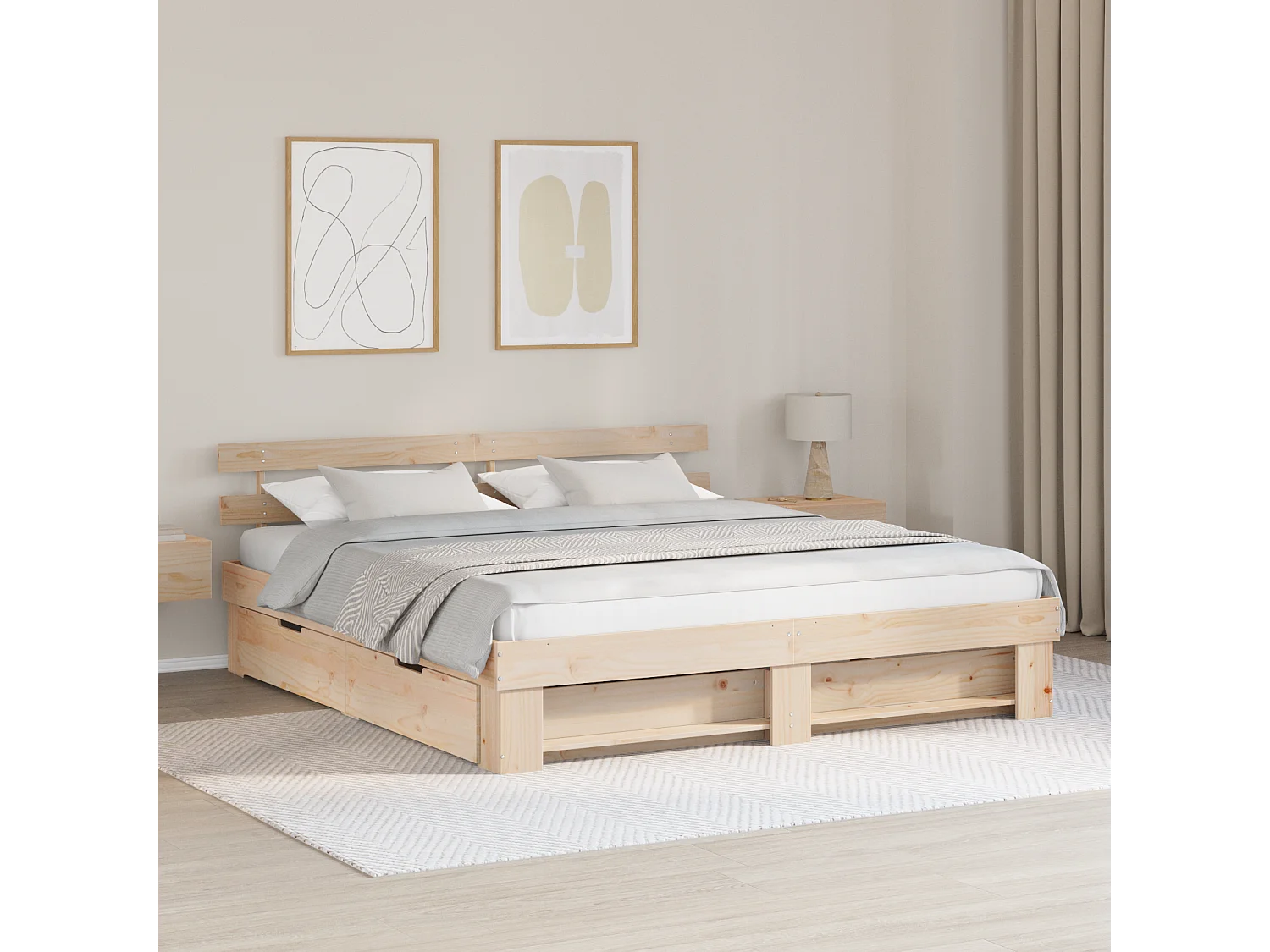 Lit double | Lit adulte | Cadre de lit avec tiroir Marron 200x200 cm Bois massif en pin