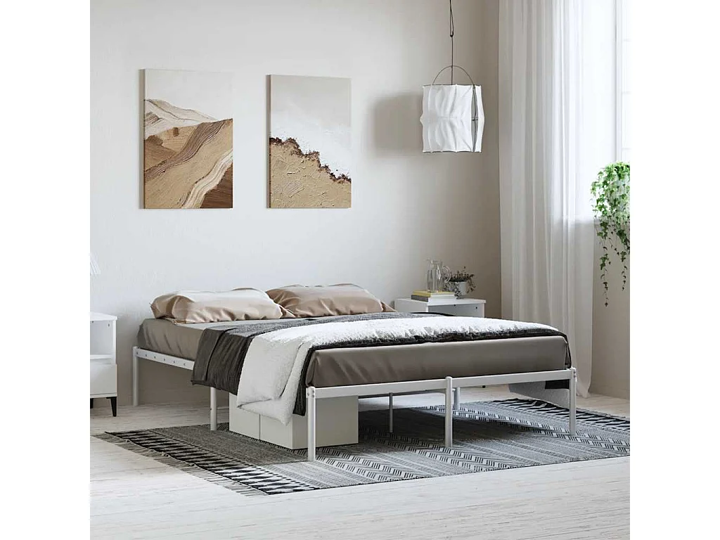 Lit double | Lit adulte | Cadre de lit métal blanc 135x190 cm