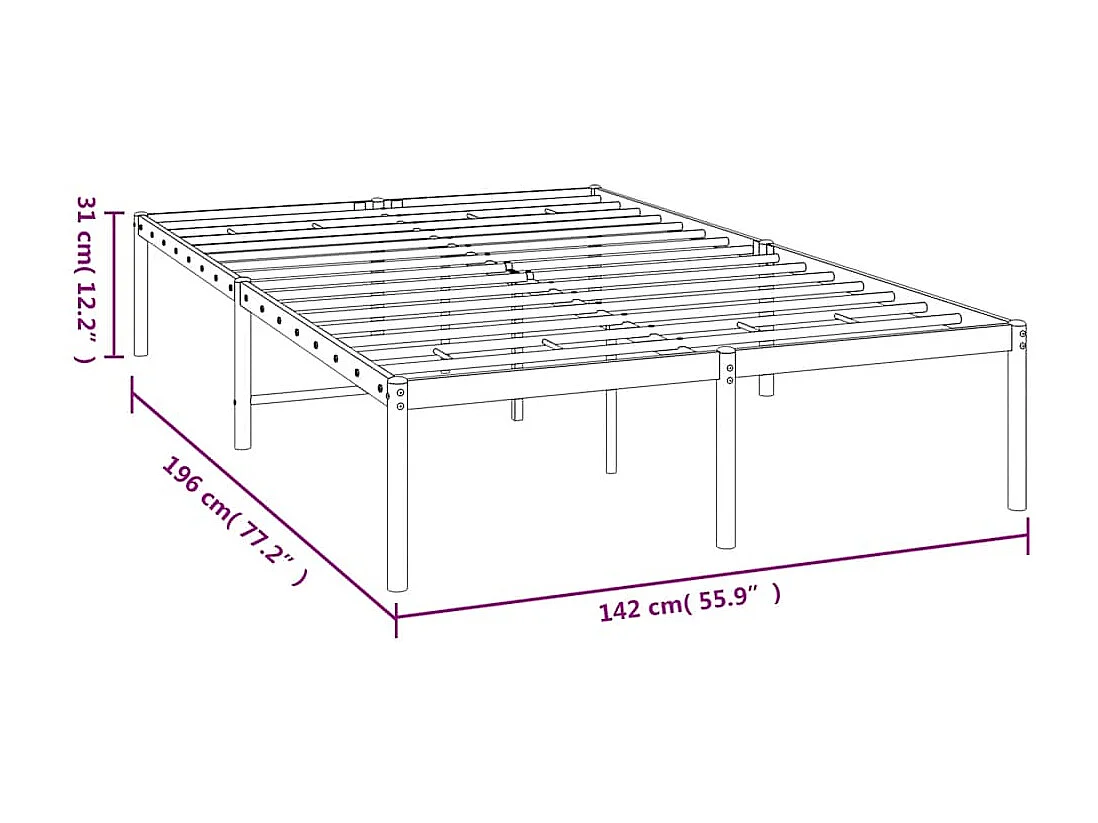 Lit double | Lit adulte | Cadre de lit métal blanc 135x190 cm