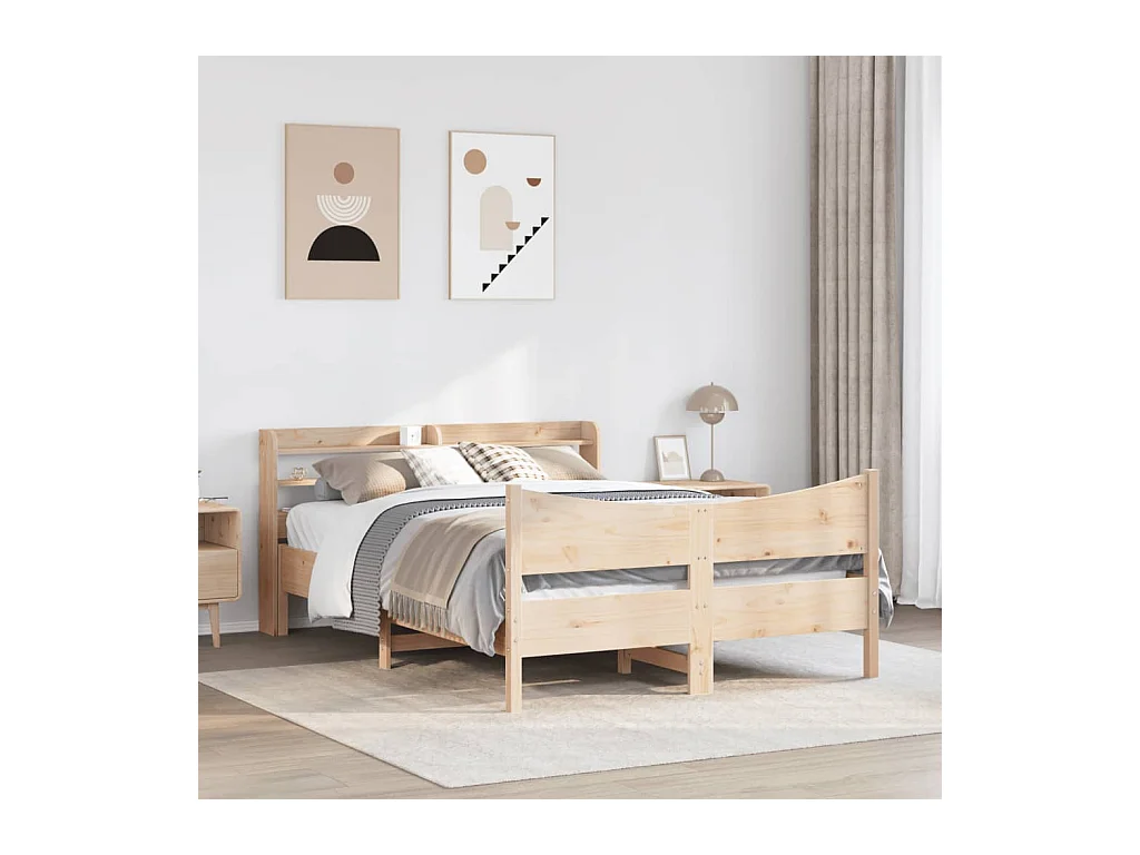 Letto per adulti | Letto matrimoniale | Giroletto con Testiera 150x200 cm in Legno Massello di Pino