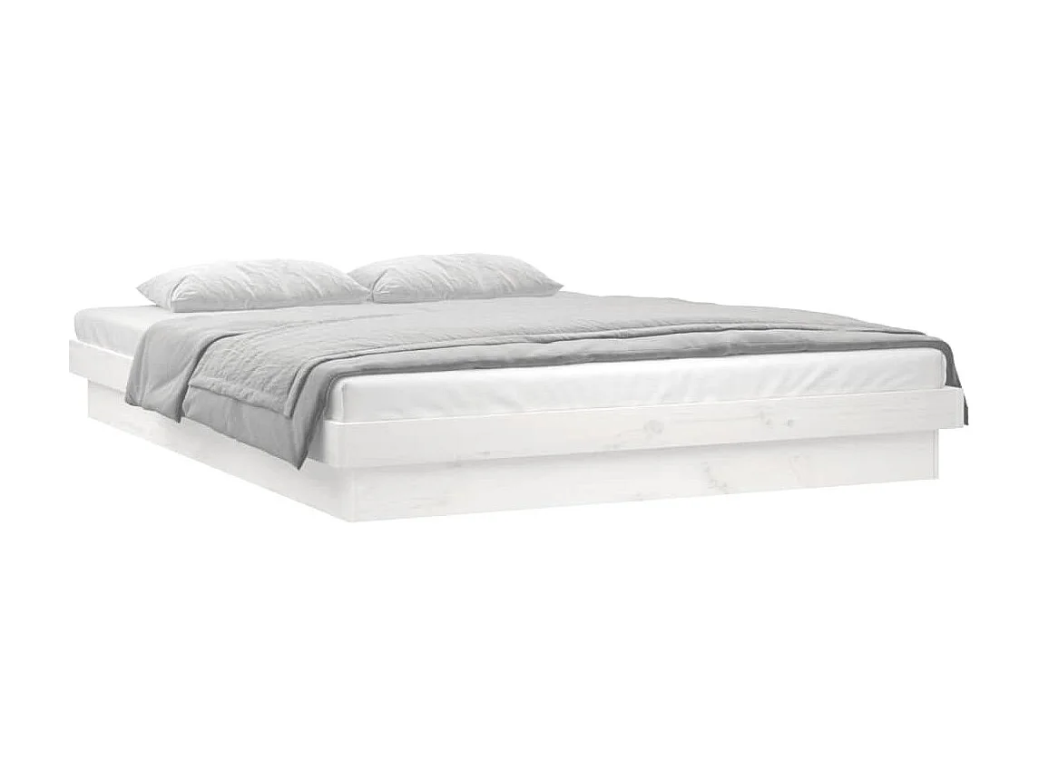 Lit simple | Lit adulte, enfant | Cadre de lit à LED blanc bois massif 120x190 cm
