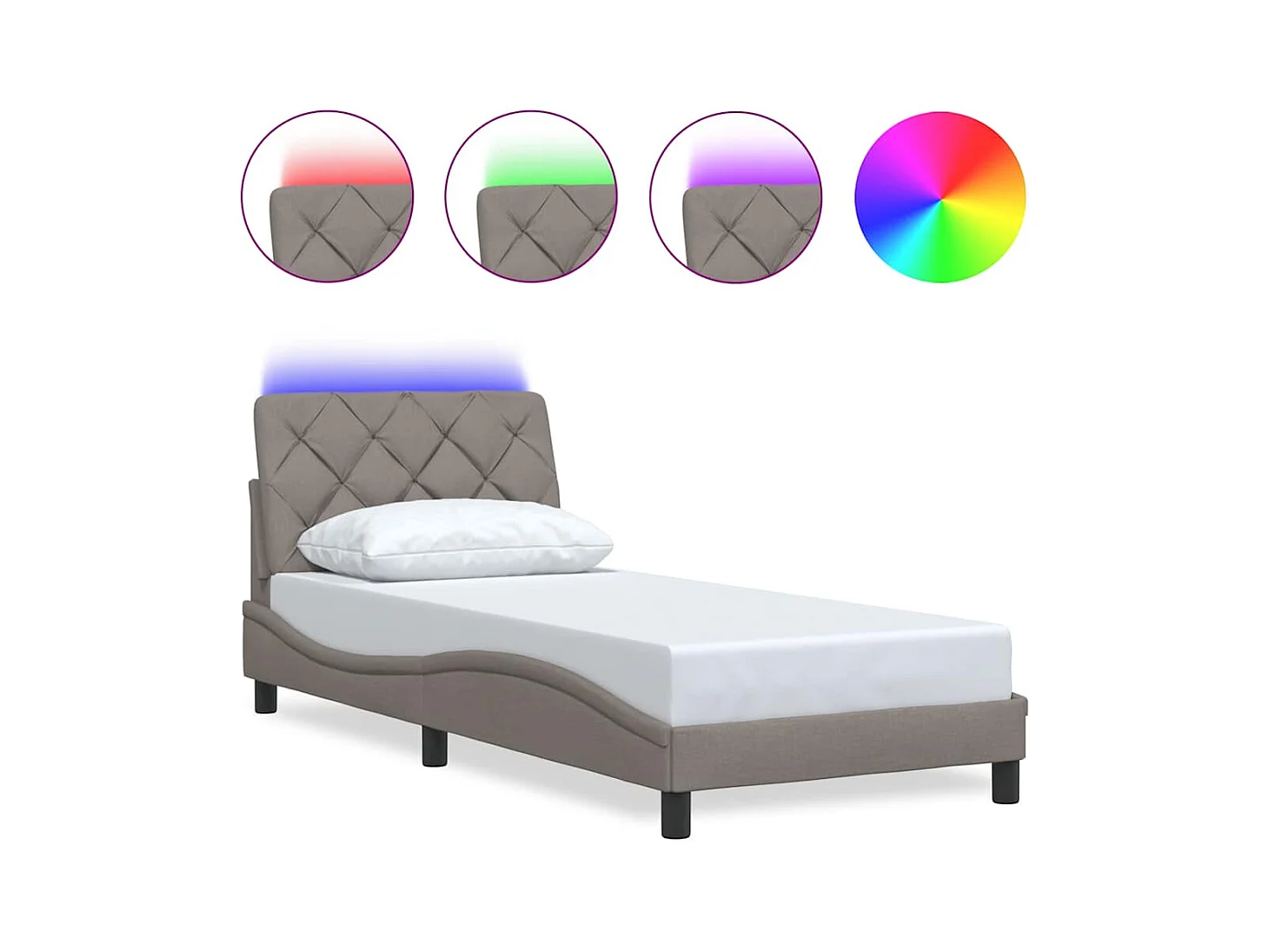 Lit simple | Lit adulte, enfant | Cadre de lit avec LED taupe 90x200 cm tissu