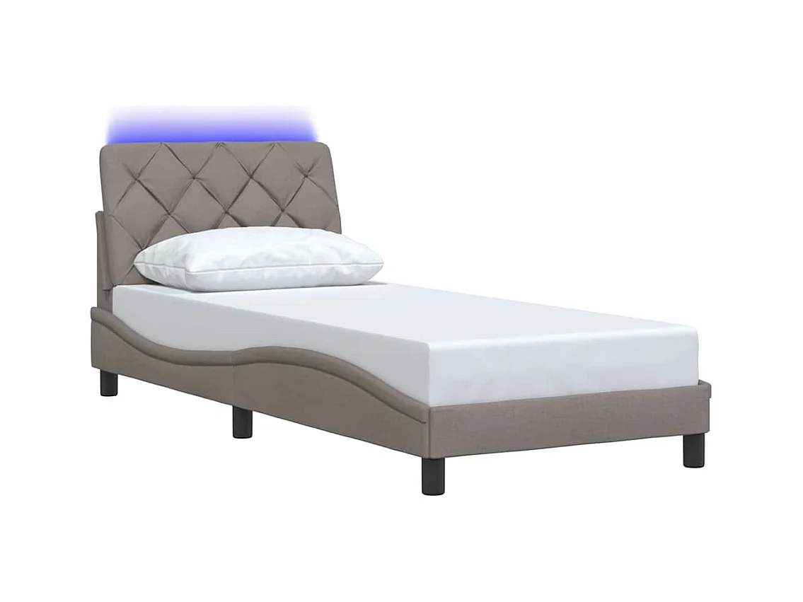 Lit simple | Lit adulte, enfant | Cadre de lit avec LED taupe 90x200 cm tissu