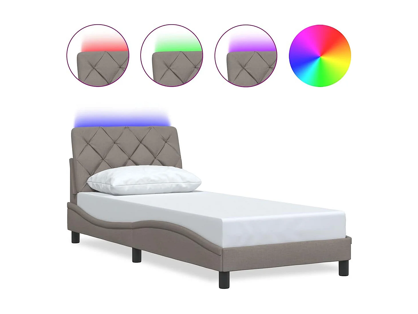 Lit simple | Lit adulte, enfant | Cadre de lit avec LED taupe 90x200 cm tissu